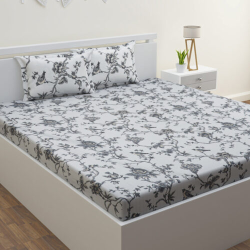 Anaidda Printed Cotton Bedsheet (White) - 200 TC