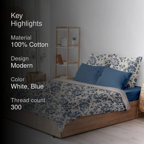 Blooming Blues Floral Printed Cotton Bedsheet - 300 TC Blooming Blues Floral Printed Cotton Bedsheet - 300 TC