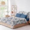 Blooming Blues Floral Printed Cotton Bedsheet - 300 TC