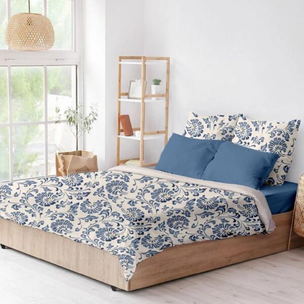 Blooming Blues Floral Printed Cotton Bedsheet - 300 TC Blooming Blues Floral Printed Cotton Bedsheet - 300 TC