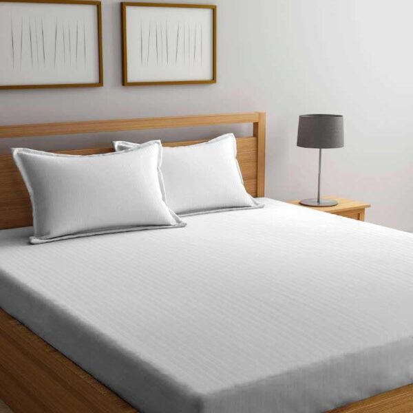 Cora Stripe Bedsheet _ White Cora Stripe Bedsheet _ White