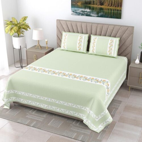 French Fleur Cotton Bedsheet (Green) - 240 TC