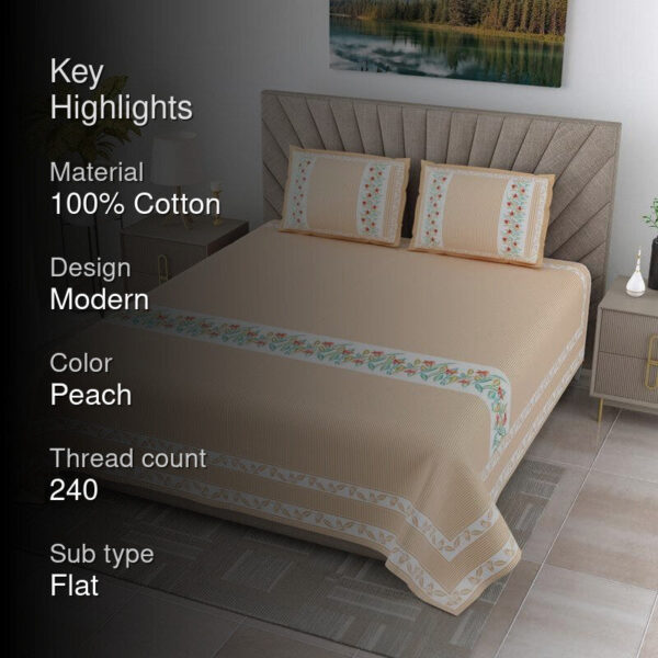 French Fleur Cotton Bedsheet (Peach) - 240 TC French Fleur Cotton Bedsheet (Peach) - 240 TC