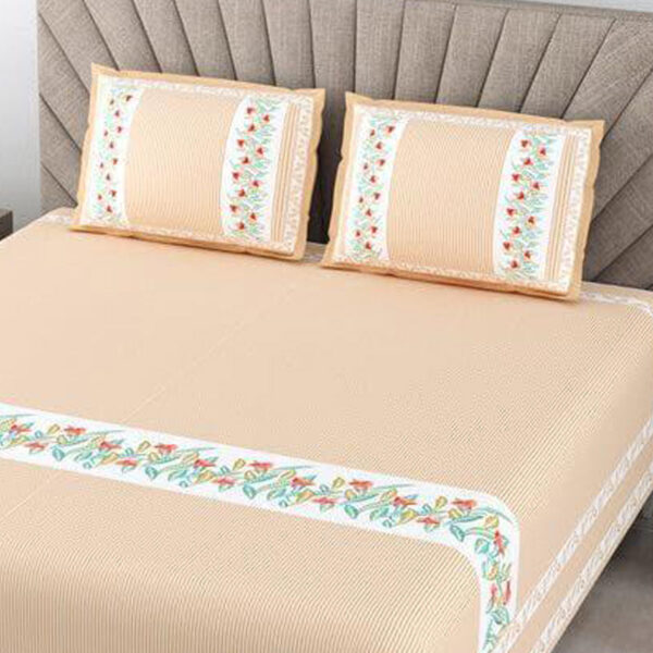 French Fleur Cotton Bedsheet (Peach) - 240 TC French Fleur Cotton Bedsheet (Peach) - 240 TC