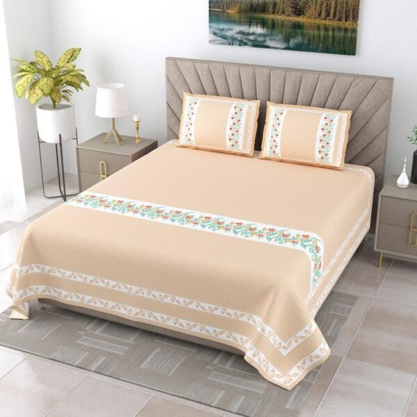 French Fleur Cotton Bedsheet (Peach) - 240 TC French Fleur Cotton Bedsheet (Peach) - 240 TC