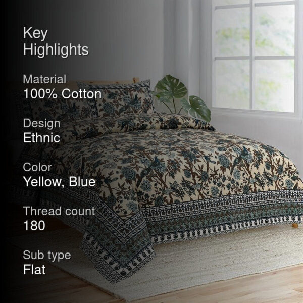 Maitreya Floral Bedsheet - Blue & Beige Maitreya Floral Bedsheet - Blue & Beige