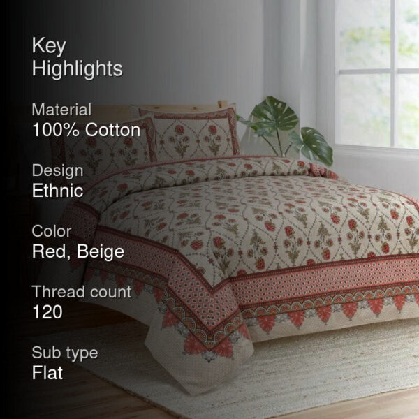 Mughal Jaali Printed Bedsheet - Red & Beige