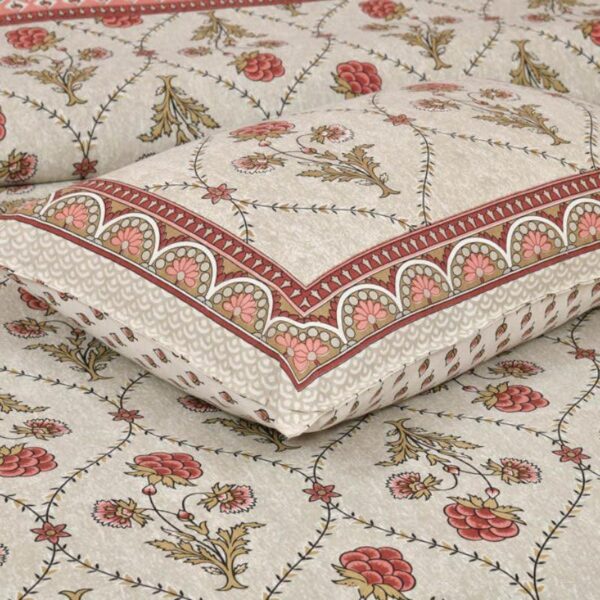 Mughal Jaali Printed Bedsheet - Red & Beige