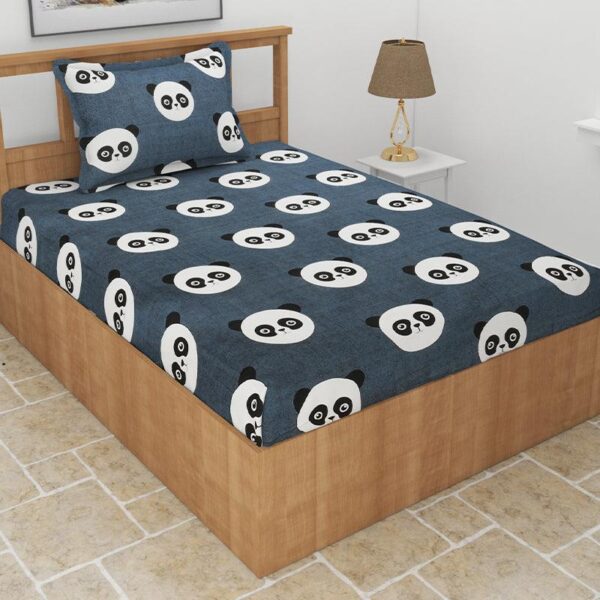 Panda Polka Kids Bedsheet - Dark Grey Panda Polka Kids Bedsheet - Dark Grey