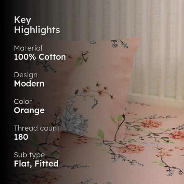 Swayam Light Orange Floral Bedsheet - 180 TC || Super Soft Swayam Light Orange Floral Bedsheet - 180 TC || Super Soft