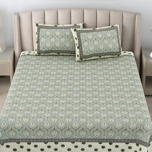 Triveni Treasure Ethnic Cotton Bedsheet (Green) - 140 TC