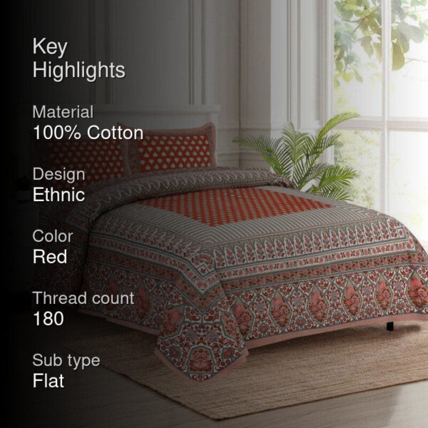 Trivona Regal Ethnic Bedsheet - Red & Light Green Trivona Regal Ethnic Bedsheet - Red & Light Green