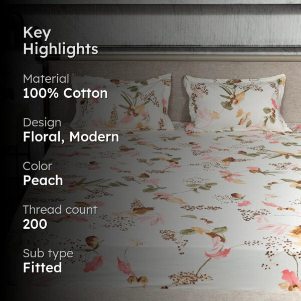 Urban Space Cherry Blossom-Peach Bedsheet - 200 TC Urban Space Cherry Blossom-Peach Bedsheet - 200 TC