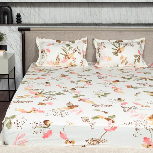 Urban Space Cherry Blossom-Peach Bedsheet - 200 TC